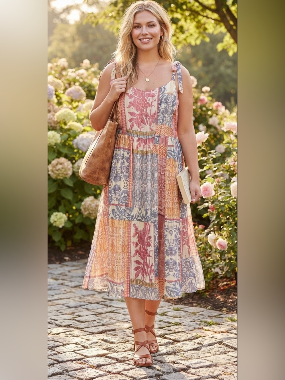 Lane Bryant Patchwork Floral Tie-Strap Midi Dress 16